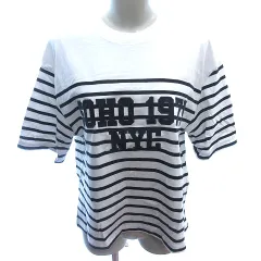 ザラ ZARA カットソー Tシャツ クルーネック ボーダー 五分袖 S 白 ホワイト /AU