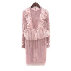 ハニーサロンバイフォピッシュ HoneySalon by foppish ワンピース ひざ丈 長袖 フリル チュール ベロア F ピンク /MNのサムネイル