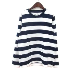 アバハウス ABAHOUSE ecru カットソー Tシャツ クルーネック ボーダー 長袖 48 M 紺 ネイビー /MNのサムネイル