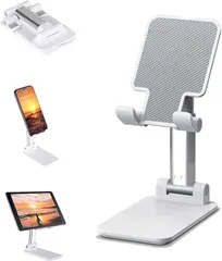 【新着商品】スマホ スタンド 卓上 携帯 スタンド 高度調整可能 タブレットスタンド，折り畳み式 滑り止め コンパクト 軽量 iPhone/ipad/Nintendo Switch/Samsung/Sony/Nexus/Kindle/Android 白 1個のサムネイル