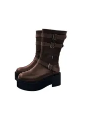 アズオン MAYA MIDI BUCKLE BOOTS ブラウンのサムネイル