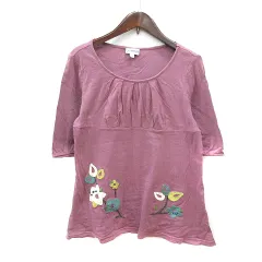 ホコモモラデシビラ Jocomomola de Sybilla カットソー Tシャツ クルーネック 刺繍 五分袖 40 L 赤紫 パープル /MNのサムネイル