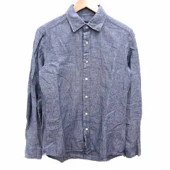 ハムネット HAMNETT カジュアルシャツ 長袖 麻 リネン M 紺 ネイビー /YKのサムネイル