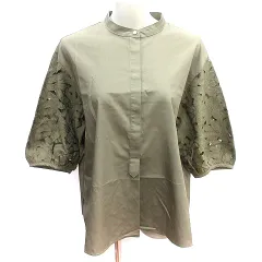 グローブ grove シャツ ブラウス ノーカラー 切替 レース部分 七分袖 L カーキ 緑 グリーン /AUのサムネイル