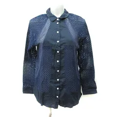 メルベイユアッシュ MERVEILLE H. シャツ ブラウス 切替 メッシュ 長袖 紺 ネイビー /YIのサムネイル