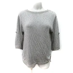 ボディドレッシングデラックス BODY DRESSING Deluxe ニット カットソー 切替 シフォン 七分袖 36 S グレージュ ベージュ /YIのサムネイル