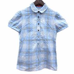 90s Courreges センターロゴ チェック バックボタン 半袖ブラウス 