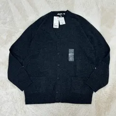 【希少】UNIQLO ユニクロ ラムVネックカーディガン XLサイズ ダークグレー ウール100% 358-072594のサムネイル