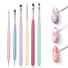 Brand New Samcos Gel Nail Brush Set - Gel Nail Art Brush, Gel Nail Painting Brush, Nail Brush Set, Self-Nail Beginner Set, 3D Nail, UV Compatible (6-piece set)