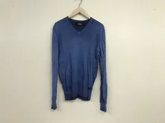 本物リプレイREPLAYコットンVネック後染め柄ニット長袖TシャツロンTメンズサーフアメカジストリートミリタリービジネススーツモードドレスゴルフ青ブルーMチュニジア製のサムネイル