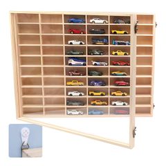 ホットウイールミニカー収納（50台入り）×4 手作り木造 アクリル扉付け