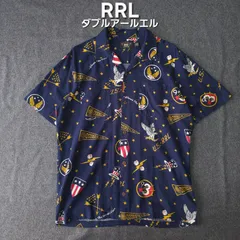 【👌値下げ交渉受付中】美品 RRL DOUBLE RL ダブルアールエル ロゴ 麻 リネン 総柄 開襟 半袖アロハ シャツ ネイビー M表記 L相当 ポロラルフローレン (LOGO PRINT LINEN BLEND CAMP SHIRTS)