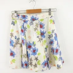 ミミ&ロジャー mimi&roger キュロット ショートパンツ 花柄 タック オフホワイト 青 38 *A466のサムネイル