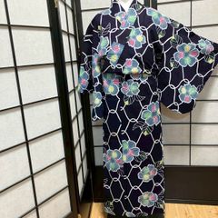 山本寛斎 kansai ブランド浴衣 注染染め 紺 紫 蝶 花柄 - メルカリ
