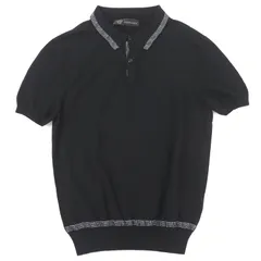 極美品▼VERSACE ヴェルサーチ A63249 ロゴボタン グレカ模様 薄手ニット ショートスリーブ 半袖ポロシャツ ブラック 46 イタリア製 正規品 メンズのサムネイル