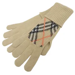 未使用品▲BURBERRY バーバリー 8098890 カシミヤ ノバチェックインターシャ 手袋 グローブ ベージュ M/L 英国製 メンズのサムネイル