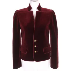 未使用品△CELINE セリーヌ 2V41Q933C コットン100％ トリオンフ金ボタン マオカラー ベロア ジャケット バーガンディ 34 正規品 イタリア製 レディースのサムネイル