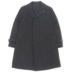 極美品□TAGLIATORE タリアトーレ THOMAS ラペルピン 千鳥格子柄 フライフロント チェスターコート ネイビー ブラウン 48 イタリア製 メンズのサムネイル