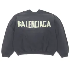 未使用品□BALENCIAGA バレンシアガ 24SS 791614 DOUBLE FRONT CREW テープロゴ ダメージ加工 オーバーサイズ スウェットシャツ トレーナー ブラック S 正規品 メンズのサムネイル