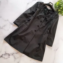 MAX&CO. ノーカラーコート ギャザー ロング シャーリング 黒 38 春秋のサムネイル
