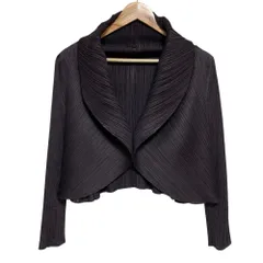 美品 PLEATS PLEASE ISSEY MIYAKE プリーツプリーズ イッセイミヤケ ボレロジャケット PP23-JO164 サイズ3 パープルブラウン レディース 古着 中古 USEDのサムネイル