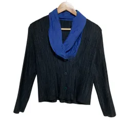 美品 ISSEY MIYAKE イッセイミヤケ ショールカラー プリーツジャケット IM72FD659 サイズ2 ブラック ネイビー レディース 古着 中古 USEDのサムネイル
