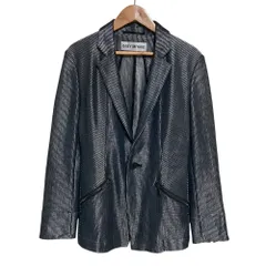 美品 ISSEY MIYAKE イッセイミヤケ ストライプ シアーテーラードジャケット IM41FD502 サイズ2 シルバー ネイビー レディース 古着 中古 USEDのサムネイル