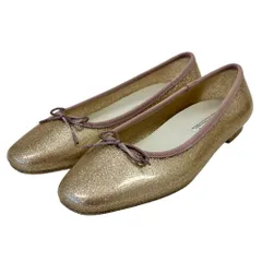 美品 TEMPERATE テンパレイト リボン ラメ フラットシューズ レインシューズ 37 23cm相当 シャンパンゴールドカラー レディース 古着 中古 USED