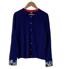 美品 PS Paul Smith ピーエスポールスミス フラワープリントトリム クルーネック ニットカーディガン L ネイビー レディース 古着 中古 USEDのサムネイル