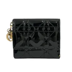 良品 Christian Dior クリスチャンディオール レディディオール パテントレザー ロータスウォレット 三つ折り財布 ブラック レディース 古着 中古 USEDのサムネイル