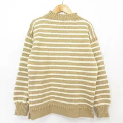 美品 GUERNSEY WOOLLENS ガンジーウーレンズ BEAMS F 別注 英国製 ボーダー モックネック ニット セーター サイズ38 ベージュ メンズ 古着 中古 USEDのサムネイル