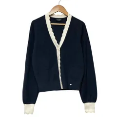 美品 kate spade NEW YORK ケイトスペード ニューヨーク スカラップ ニットカーディガン 小さいサイズ XXS ネイビー レディース 古着 中古 USEDのサムネイル