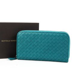 【新品同様・未使用】BOTTEGAVENETA ボッテガヴェネタ イントレチャート ラウンドファスナー 長財布 ブルー系【HJ37】