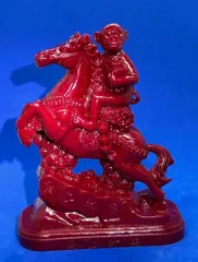 極美品 紫金砂・辰砂「馬上封侯」精雕置物 約14×10×5cm 490g5858 極美品 紫金砂・辰砂「馬上封侯」精雕置物 約14×10×5cm 490g5858