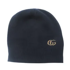 美品 GUCCI グッチ GG カシミヤウール ニットキャップ ニット帽 ビーニー 676108 Lサイズ 59cm ネイビー×ベージュ メンズ 古着 中古 USEDのサムネイル