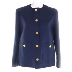 極美品◇GUCCI グッチ 21AW 617705 リネン混 金ボタン付き ノーカラージャケット ネイビー 40 ブルガリア製 正規品 レディースのサムネイル