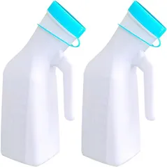 Boono 暗い蓋で光る男性用尿器 2パック-ねじ込み式の蓋が付いた32oz / 1000mLの厚いプラスチック製男性用便器ボトル (白,  2 Pack)のサムネイル