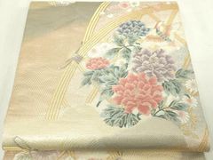 C◇着物くつろぎ 夏物 季節の花々 金銀糸 六通 正絹 薄物 絽 紗 袋帯