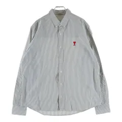 AMI Alexandre Mattiussi (アミアレクサンドルマテュッシ) L/S Shirt ハートロゴ刺繍 ストライプ長袖シャツ グレー BFHSH113.471のサムネイル