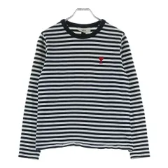 AMI Alexandre Mattiussi (アミアレクサンドルマテュッシ) L/S T-Shirt ハートロゴ刺繍 ボーダー長袖Tシャツ ホワイト A21FJ106.72のサムネイル