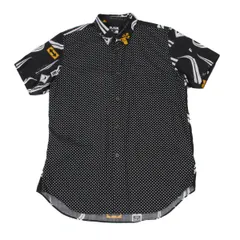 ブラックコムデギャルソンBLACK COMME des GARCONS ピンドット標識プリント半袖シャツ 黒他XLのサムネイル