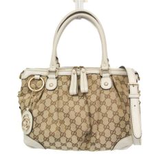 値下げ【GUCCI】シマ レザー ハンドバッグ ホースビット アイボリー