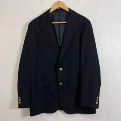 ALEXANDER JULIAN アレキサンダージュリアン 紺ブレ テーラード ジャケット シングル ブレザー 金ボタン 2B 背抜き ウール混 ビジネス ネイビー系 XL F148のサムネイル