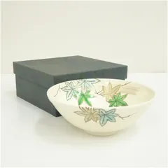 京焼　八木海峰造　色絵紅葉平茶碗（紙箱）  茶道 抹茶 おしゃれ 抹茶茶碗 抹茶碗 和食器 レトロ 茶器 骨董 茶わん 茶会 茶の湯 夏 8月 10月 夏秋
