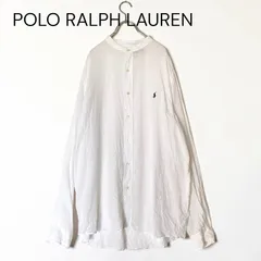 XL POLO RALPH LAUREN リネン 100% 長袖シャツ バンドカラー ホワイト