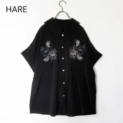 HARE ハレ トロミ シシュウ シャツ 半袖 刺繍 花柄 ブラックのサムネイル