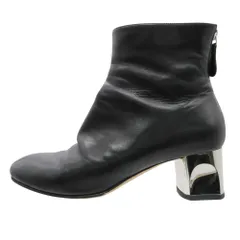 Alexander McQueen アレキサンダーマックイーン ブーツ レザー バックジップ ショートブーツ メタルヒール ブラック 38.5 25.5cm レディース 【中古】のサムネイル