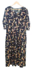 インゲボルグ INGEBORG PINK HOUSE Long Cutsew Onepiece ロングワンピース バックリボン 長袖 薔薇 花柄 フレア ワンピース ブラック フリーサイズ 103LT-227のサムネイル