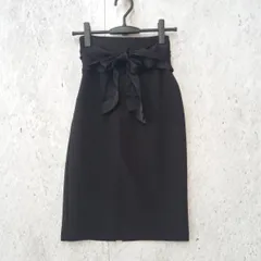 ZARA BASIC ザラベーシック ひざ丈 タイトスカート ウエスト リボン バックスリット スカート ブラック XSサイズ ◎_〇□☆のサムネイル