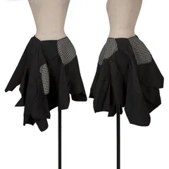 コムデギャルソンCOMME des GARCONS ハウンドトゥース切替サッカーボールデザインスカート 黒Sのサムネイル